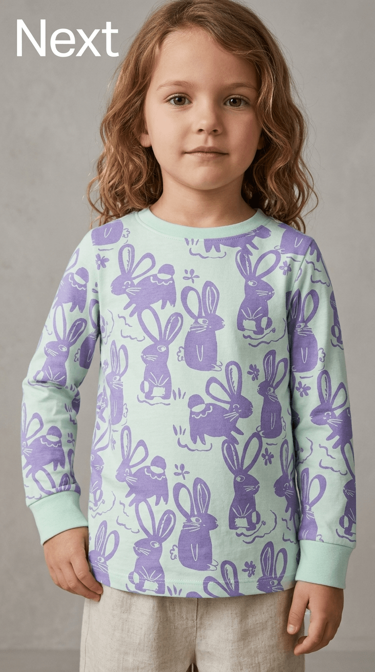 Girls Mint Green Purple Bunny Print Long Sleeve T-Shirt (BG-000936)