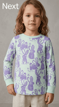 Girls Mint Green Purple Bunny Print Long Sleeve T-Shirt (BG-000936)