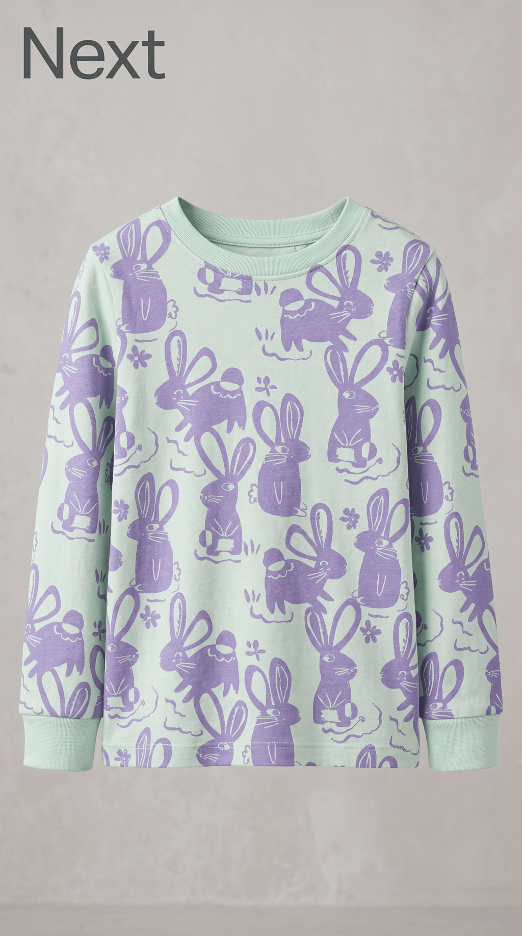 Girls Mint Green Purple Bunny Print Long Sleeve T-Shirt (BG-000936)