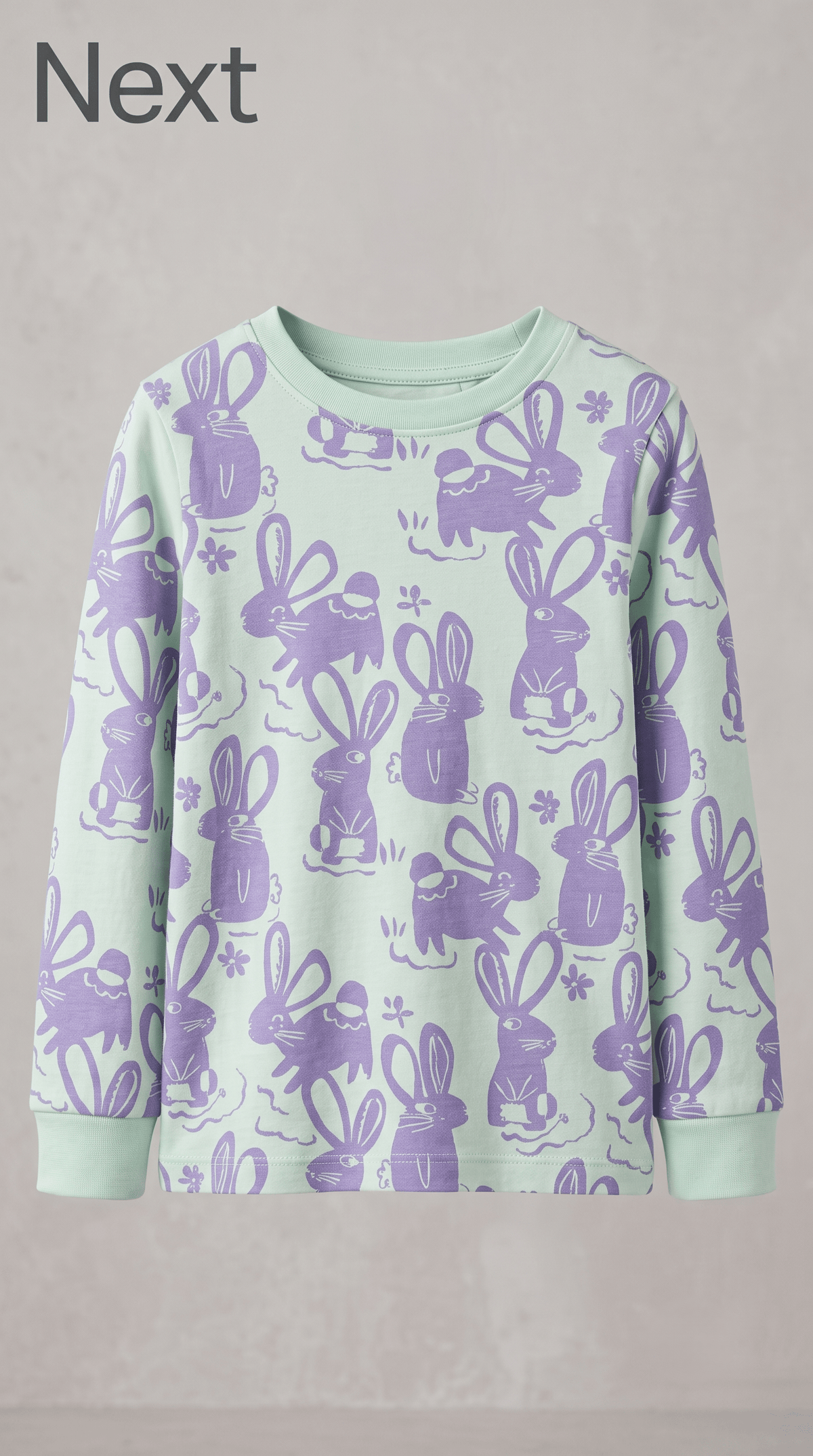 Girls Mint Green Purple Bunny Print Long Sleeve T-Shirt (BG-000936)
