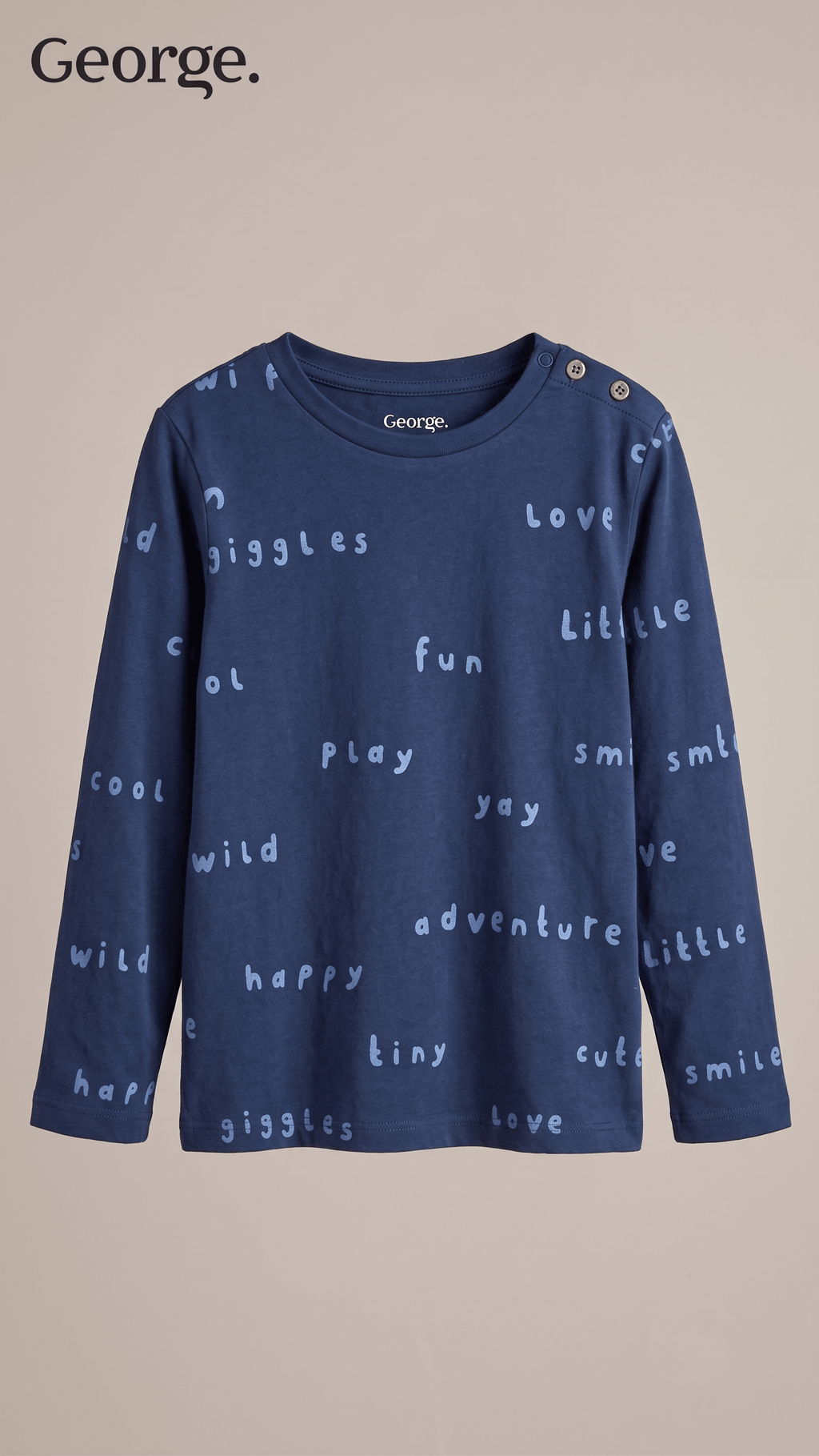 Girls Navy Blue Playful Text Long Sleeve T-Shirt George (BG-000927)
