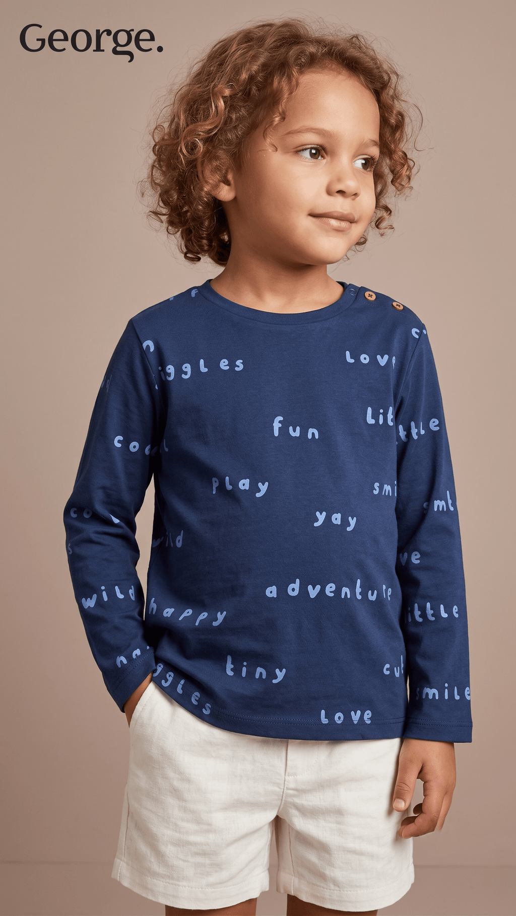 Girls Navy Blue Playful Text Long Sleeve T-Shirt George (BG-000927)