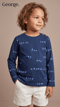 Girls Navy Blue Playful Text Long Sleeve T-Shirt George (BG-000927)