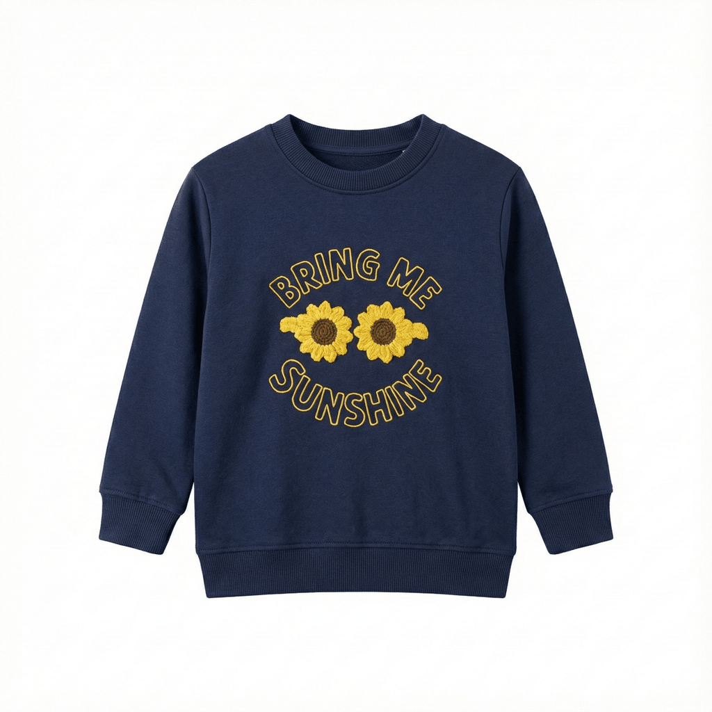 Girls Navy Blue Sweatshirt - "Bring Me Sunshine" Sunflower Graphic (BG-000051)