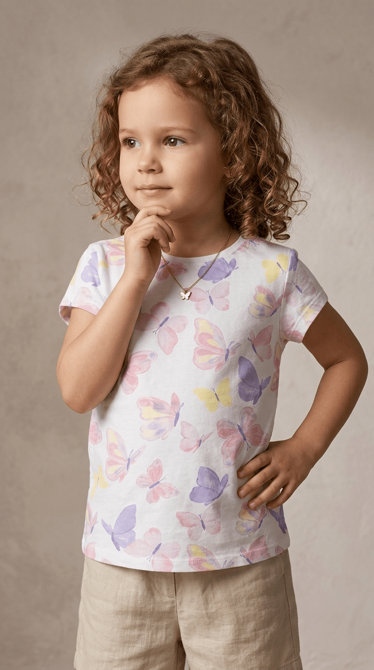 Girls Pastel Watercolor Butterfly Short Sleeve T-Shirt (BG-000933)