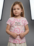Girls' "Petit Amour" Heart Print Short Sleeve T-Shirt - Pink (BG-000442) - blouse