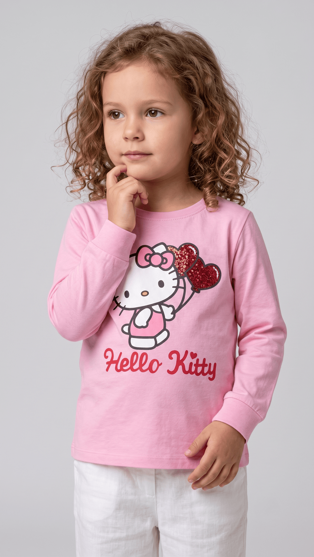 Girls Pink Hello Kitty Sparkle Balloon Long Sleeve T-Shirt (BG-000925)