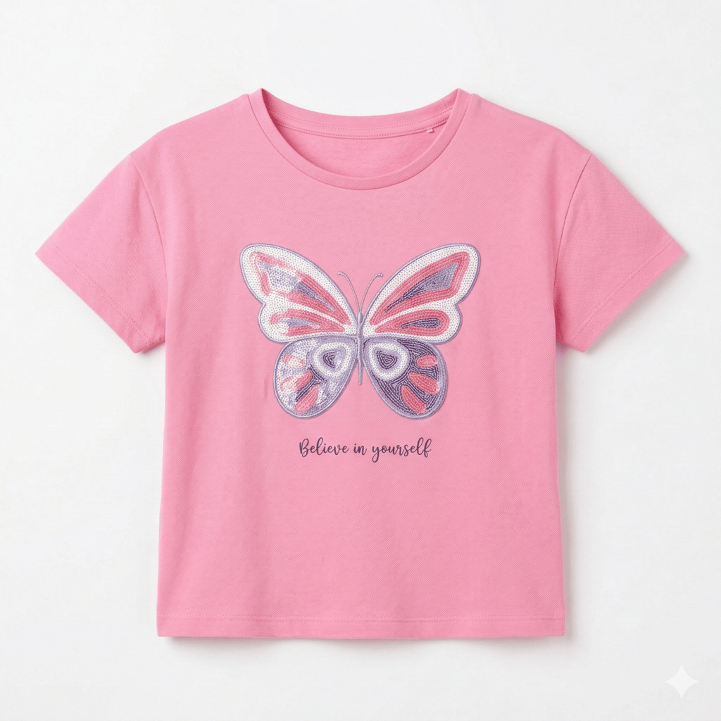 Girls Pink shirt with Butterfly Graphic (BG-000398) - blouse