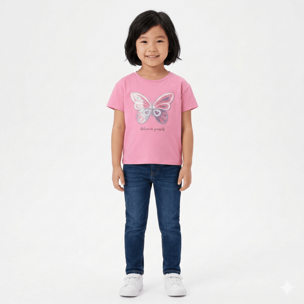 Girls Pink shirt with Butterfly Graphic (BG-000398) - blouse