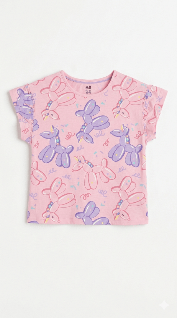 Girls Pink Shirt with Playful Unicorn Balloon Pattern (BG-000371)