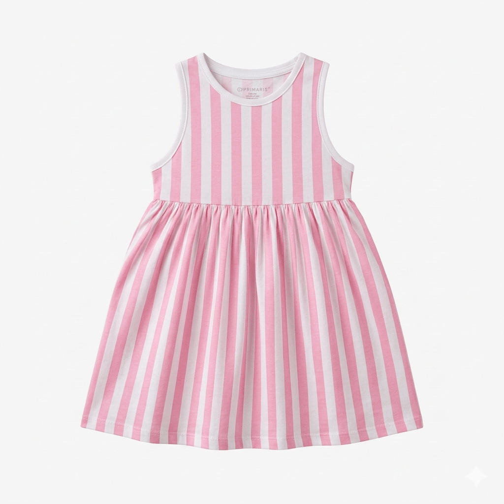 Girls Pink & White Striped Fit and Flare Dress (BG-000380) - blouse