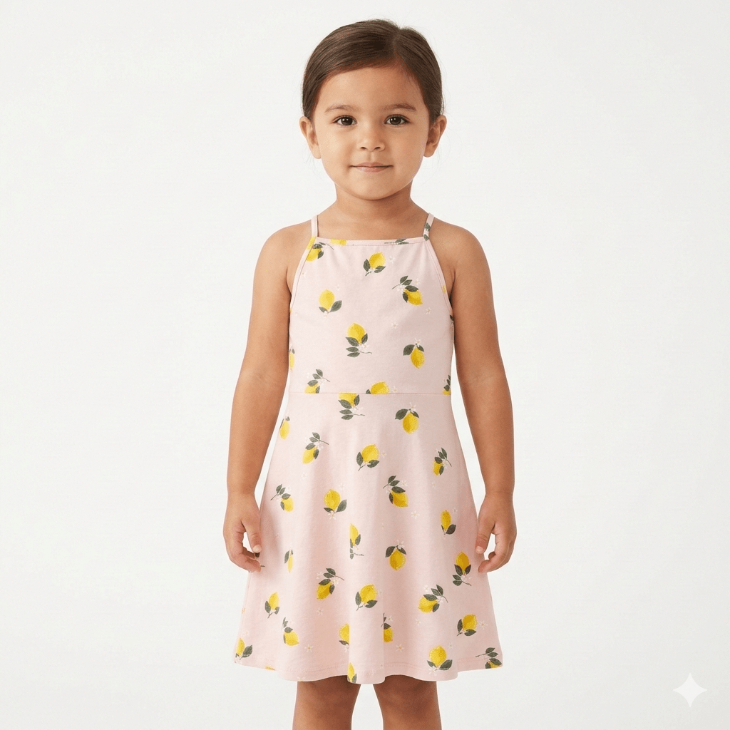 Girls Printed Dress in Light Pink & Leamons (BG-000392) - blouse