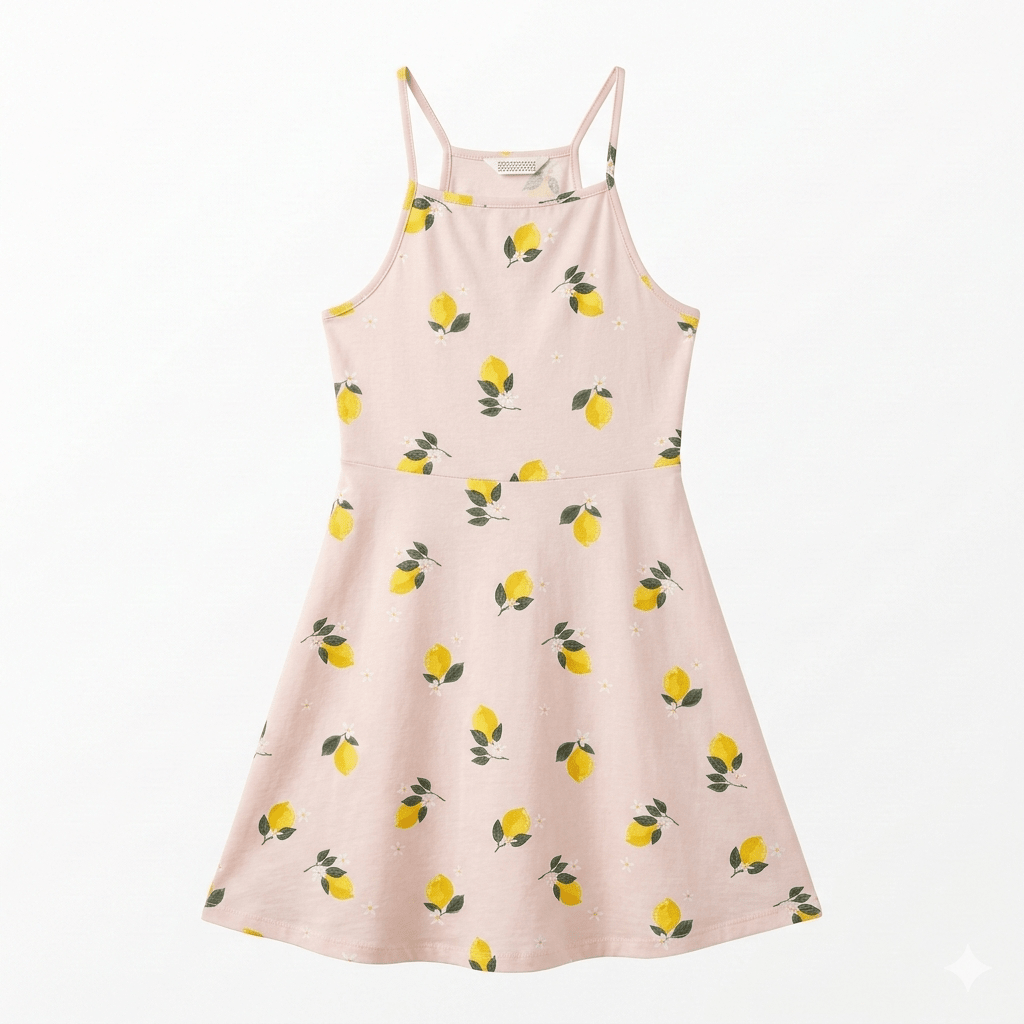 Girls Printed Dress in Light Pink & Leamons (BG-000392) - blouse