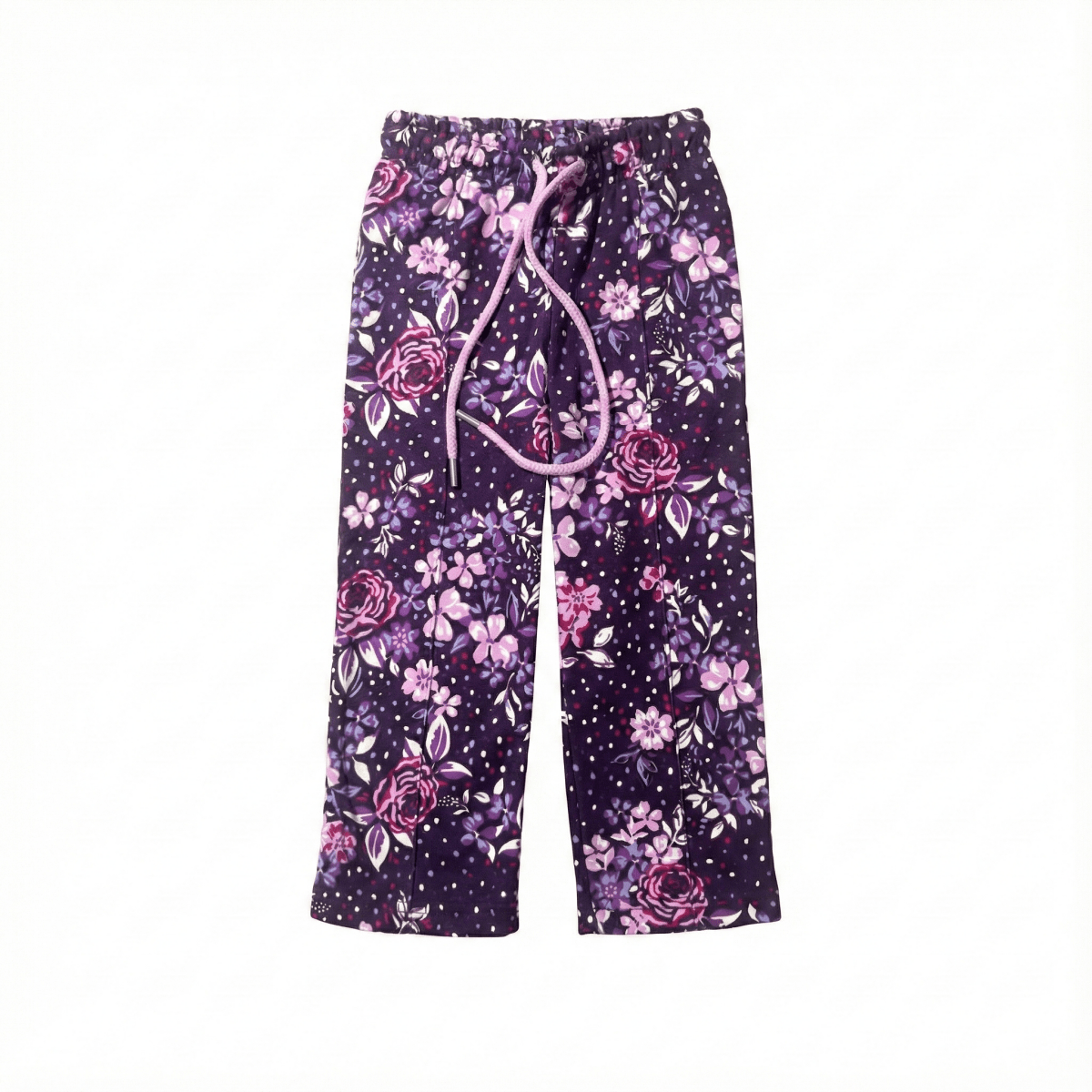 Girls' Purple Floral Print Wide-Leg Lounge Pants (BG-000002)