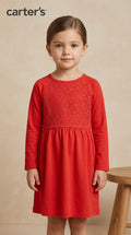 Girls Red Lace-Accent Long Sleeve Casual Dress Carter's (BG-000937)