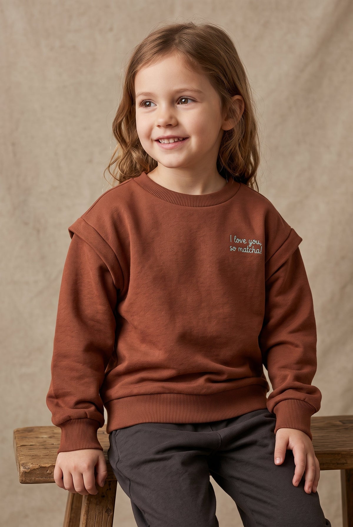 Girls Rust Brown "I love you, so matcha!" Sweatshirt (BG-001003)