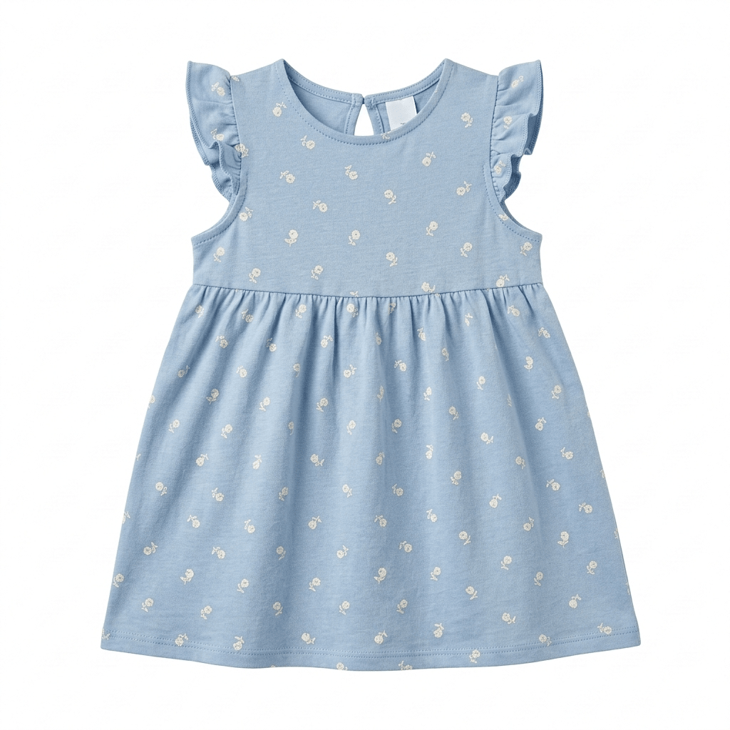 Girls Sleevesless Dress with White Floral/Rose Print (BG-000388) - blouse