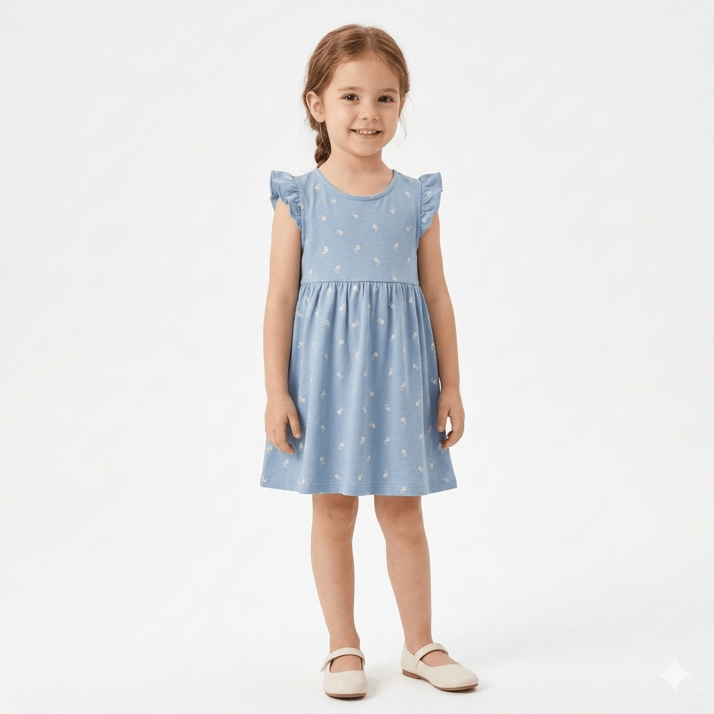 Girls Sleevesless Dress with White Floral/Rose Print (BG-000388) - blouse