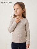 Girls Taupe All-Over Heart Print Ribbed Top Lil Atelier (BG-000948)