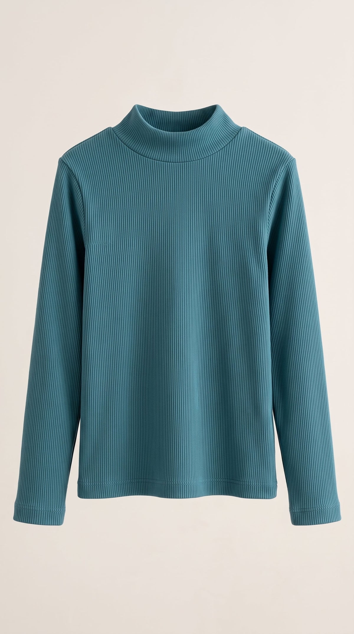 Girls Teal Blue Ribbed Mock-Neck Long-Sleeve Top (BG-000971)