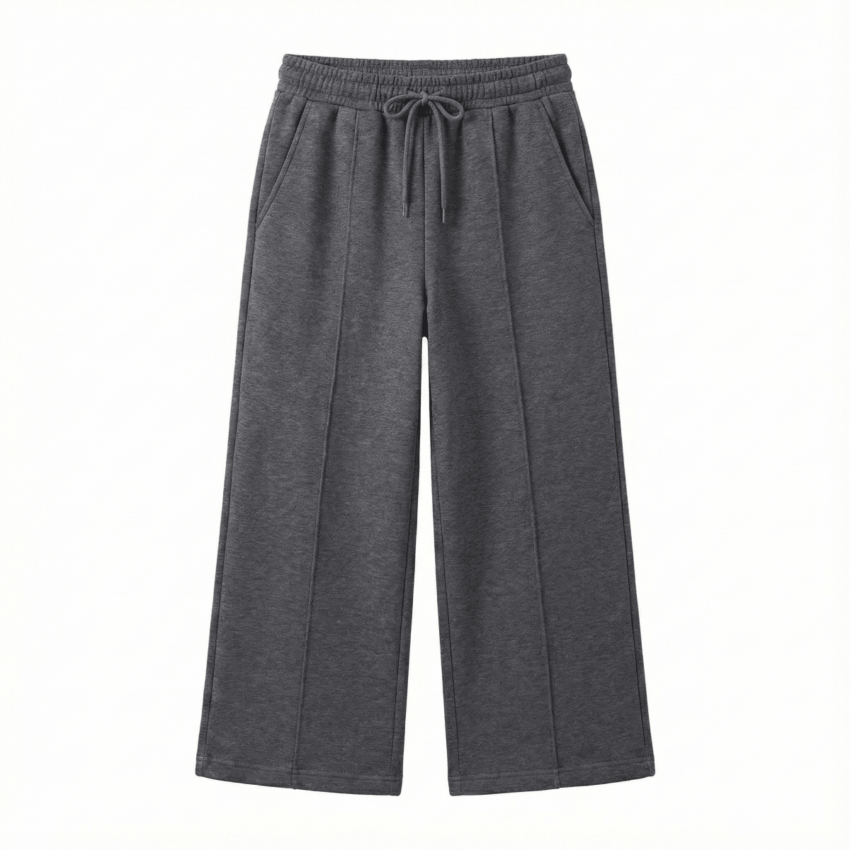 Girls' Wide-Leg Fleece Trousers with Pintuck Detail - Charcoal Grey (BG-000005)