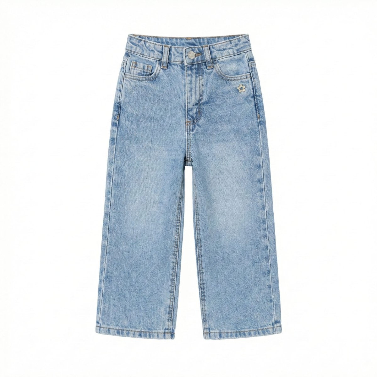 Girls Wide Leg Jeans with Frayed Hems Bleached Denim (BG-000191) - girls pants