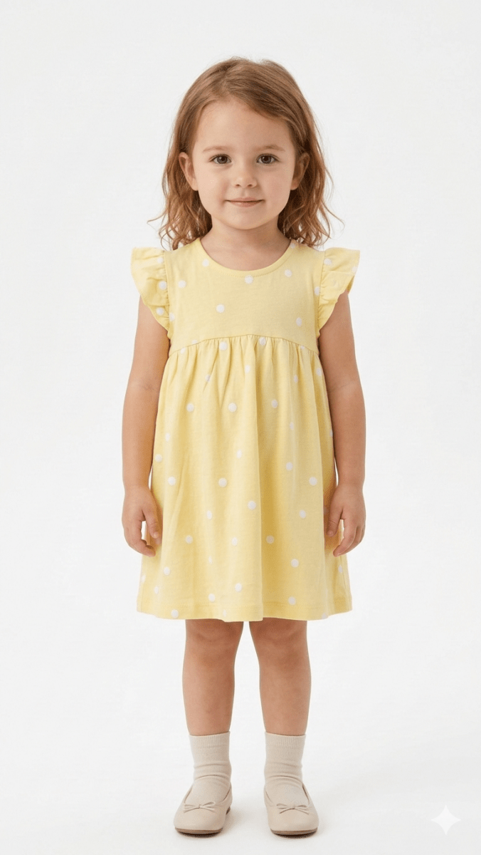 Girls Yellow Flounce Dress with Polka Dots Pattern (BG-000390) - blouse