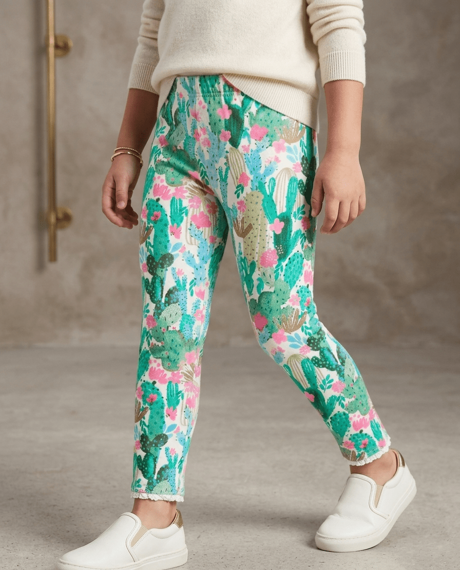 GREEN CACTUS PRINT TIGHTS  (BG-000794)