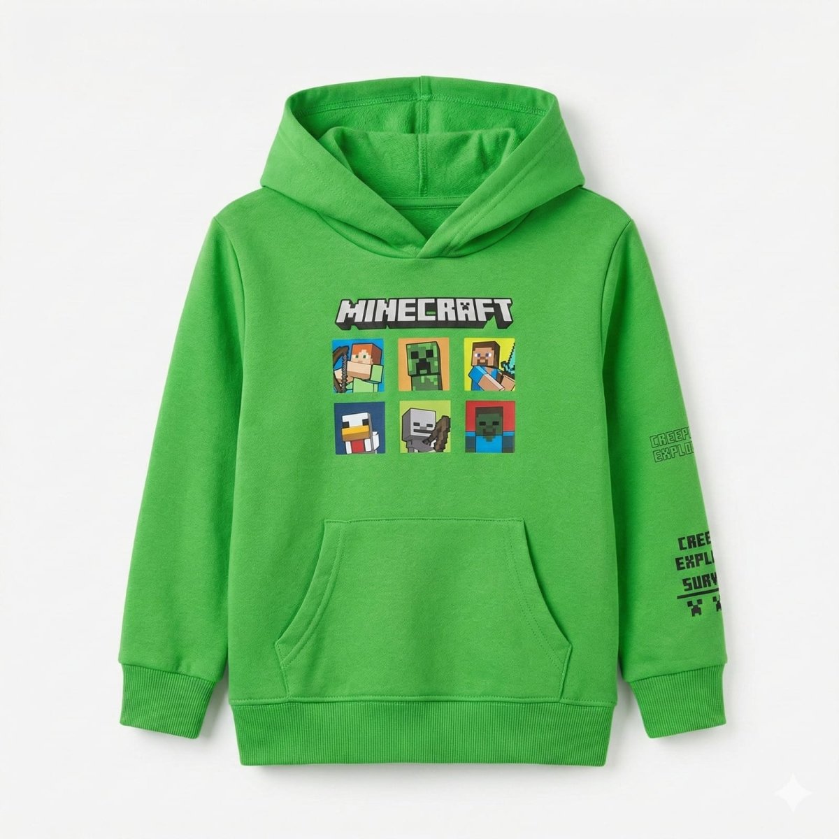 Green Cotton Minecraft Hoodie With Character Print (BG-000181) - boy hoodies