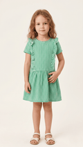 Green Gingham Frill Trim Drop-Waist Frock (BG-000649) - frock