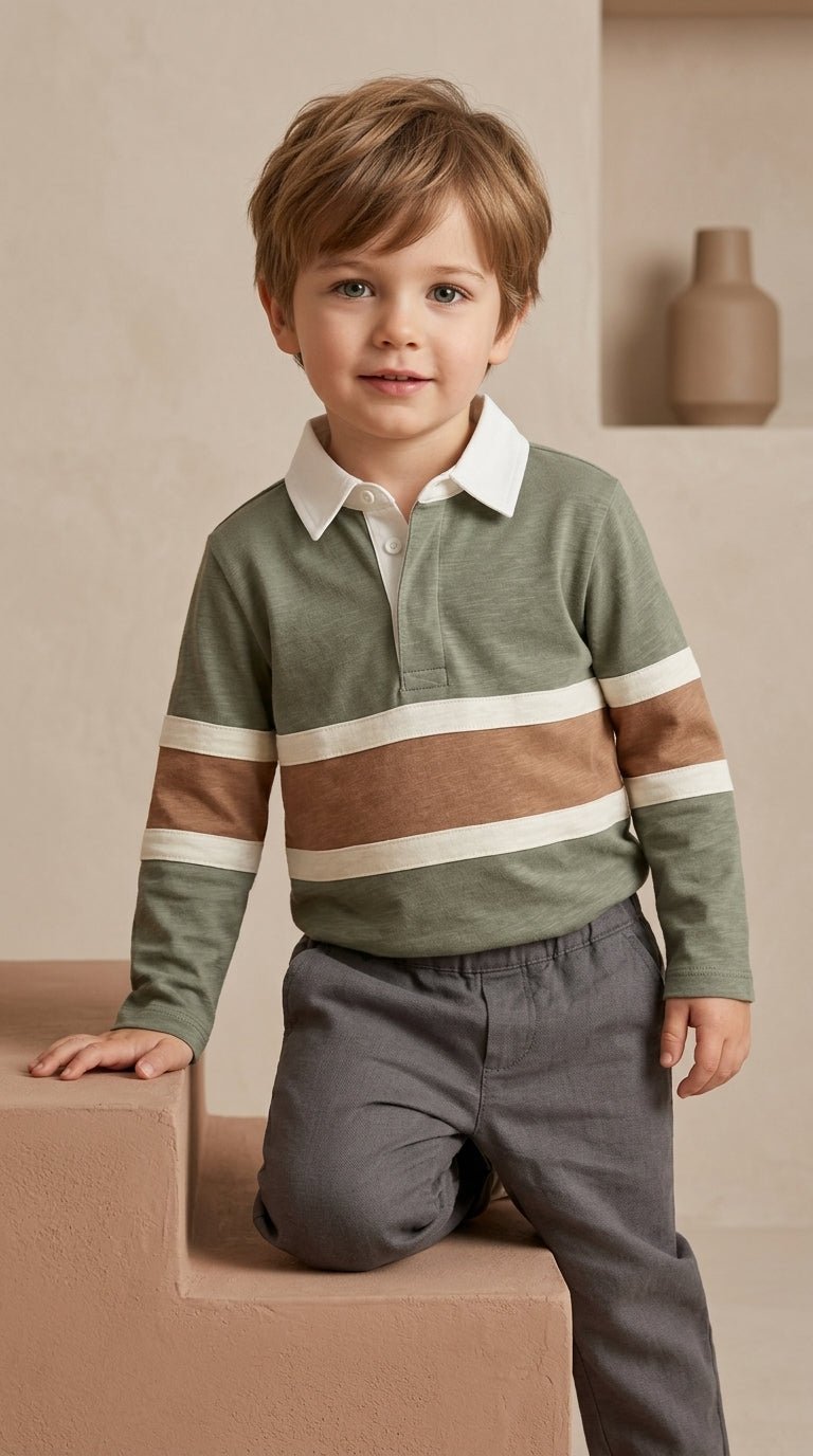 Green Polo Shirt with Cut & Sew Panel (BG-000143)