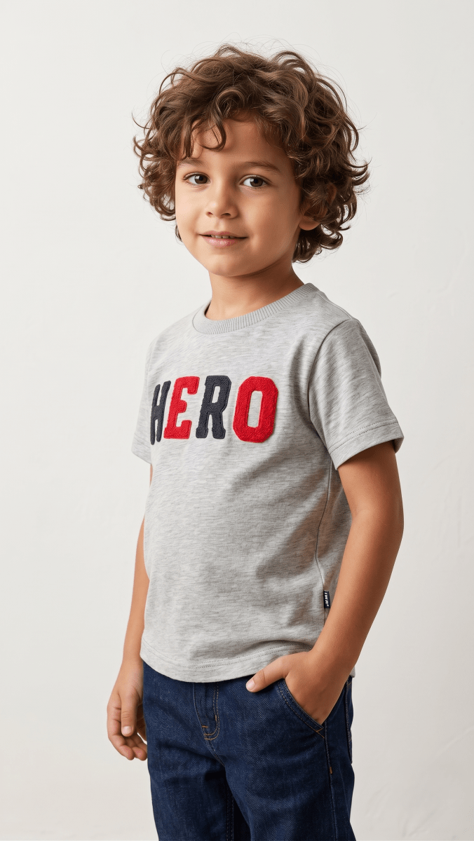 Grey "HERO" Embroidered Boys' Tee (BG-000651)