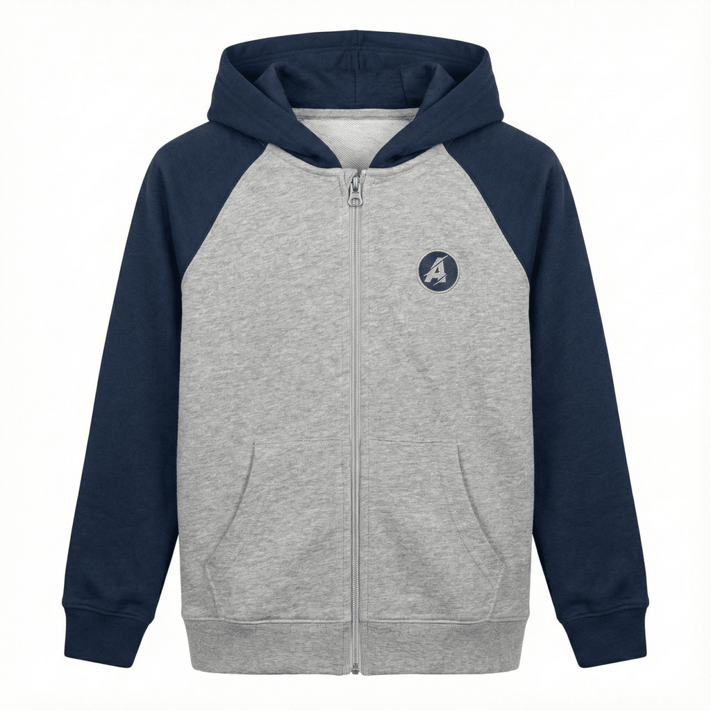 Grey & Navy Raglan Sleeve Zip-Up Hoodie (BG-000087)
