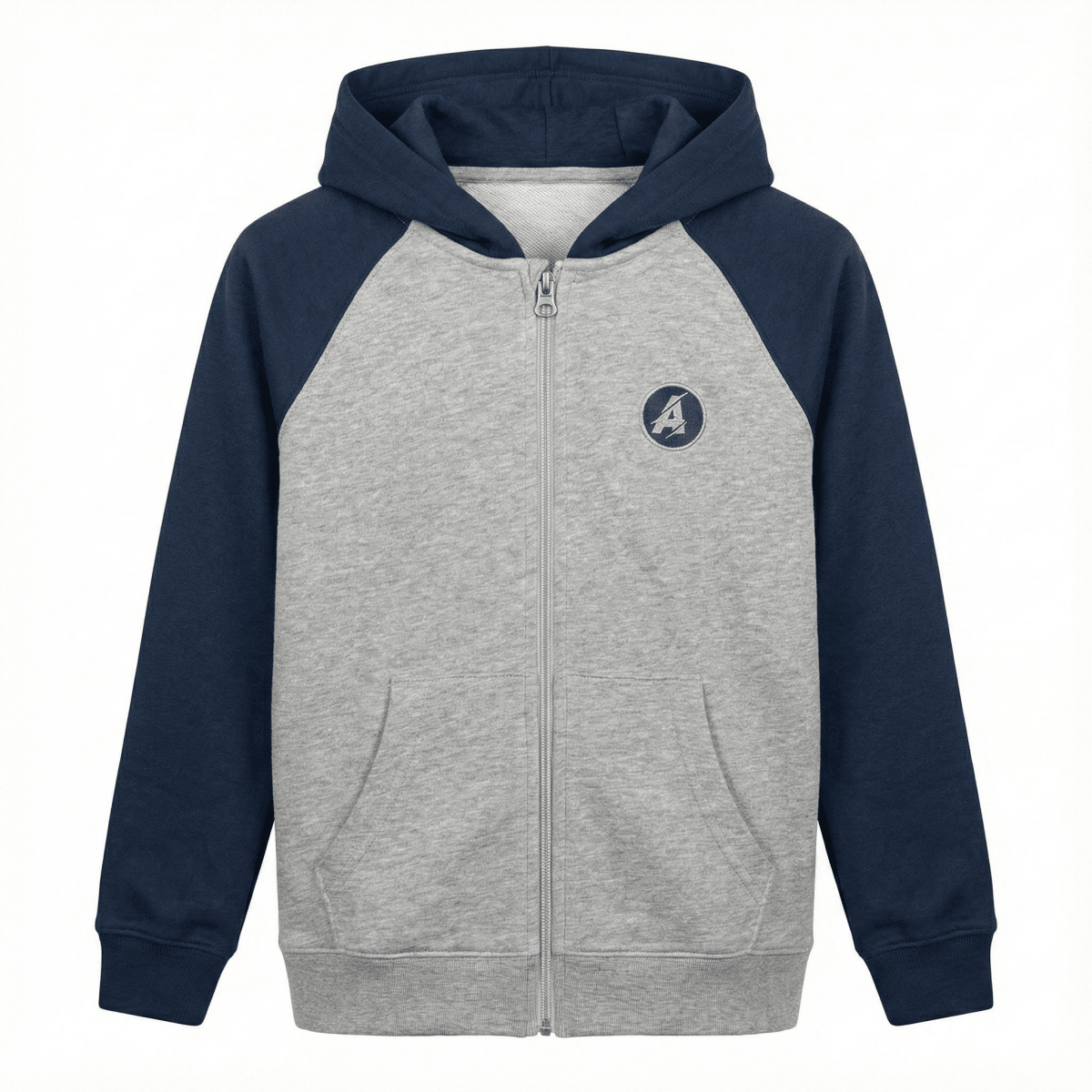 Grey & Navy Raglan Sleeve Zip-Up Hoodie (BG-000087)