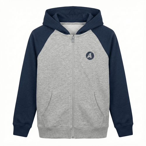Grey & Navy Raglan Sleeve Zip-Up Hoodie (BG-000087)