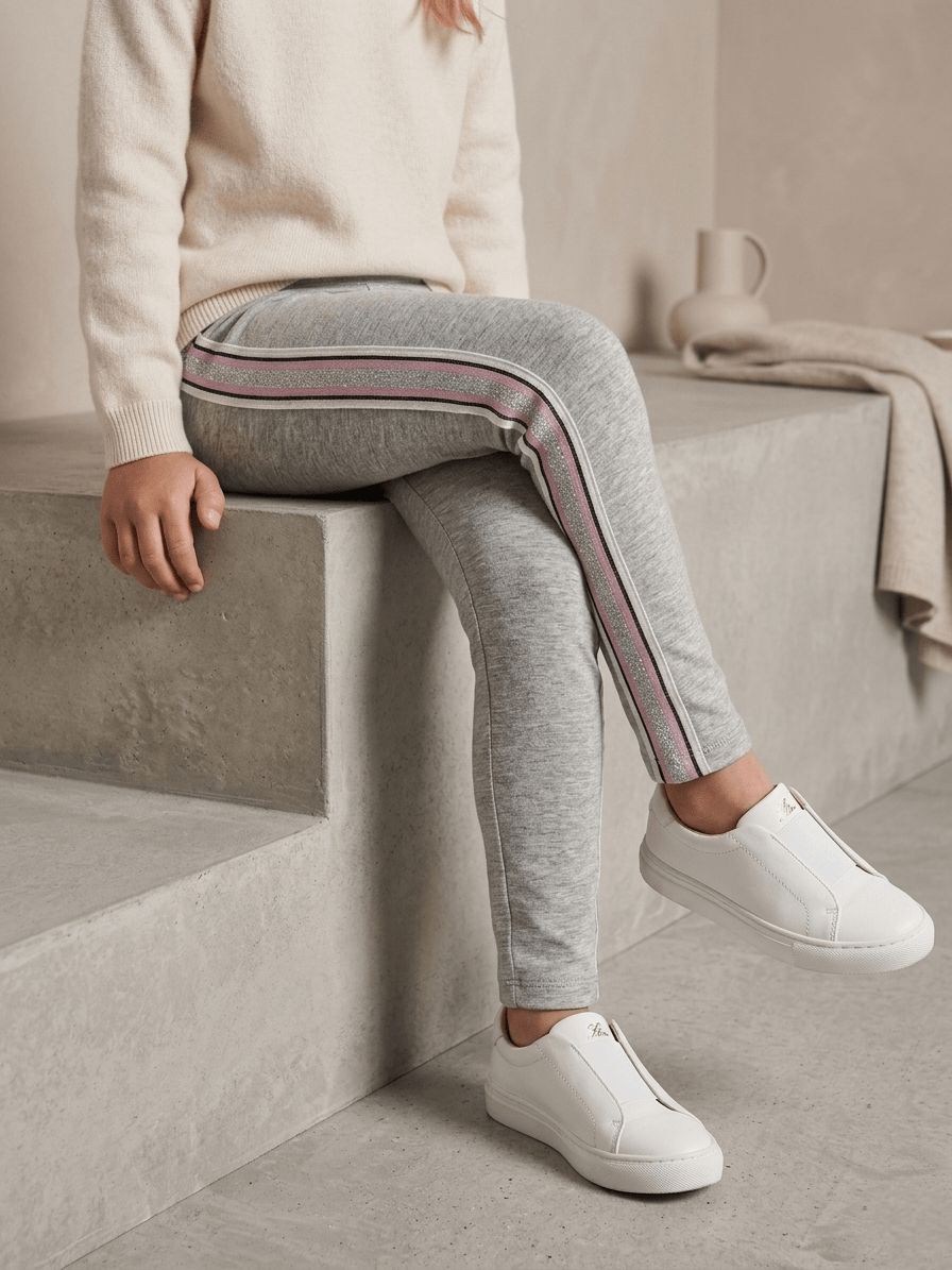 GREY TIGHTS WITH PINK AND WHITE STRIPE ON EDGE (BG-000807) - girl tights