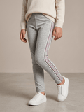 GREY TIGHTS WITH PINK AND WHITE STRIPE ON EDGE (BG-000807) - girl tights