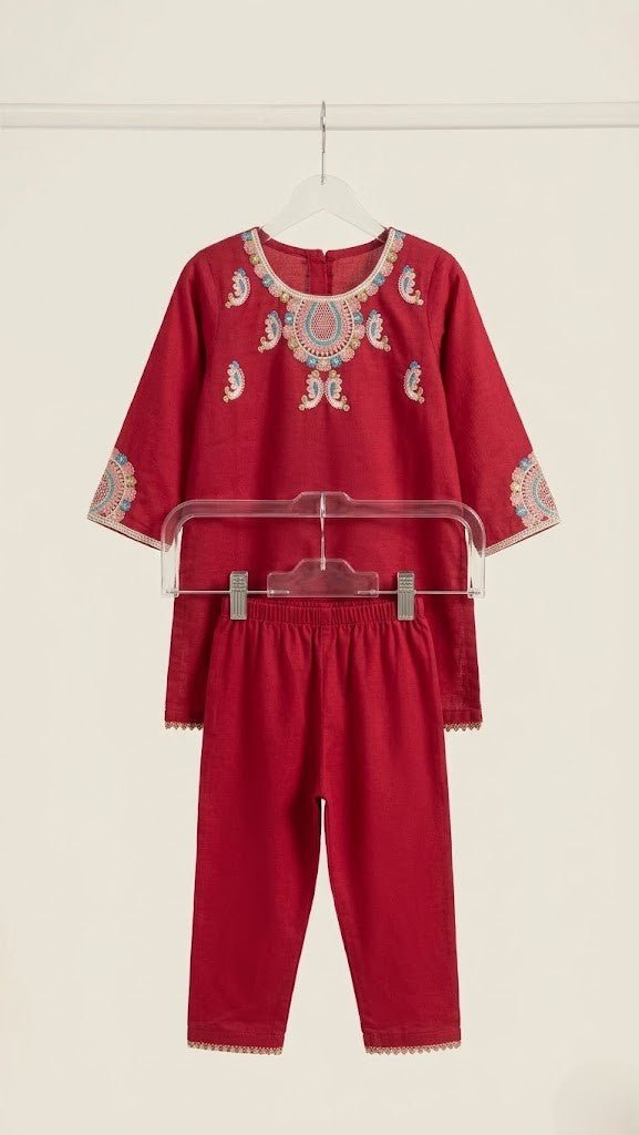 Heritage Maroon – Premium Festive 2 Piece Kids Wear (BG-000693) - 2 piece suit
