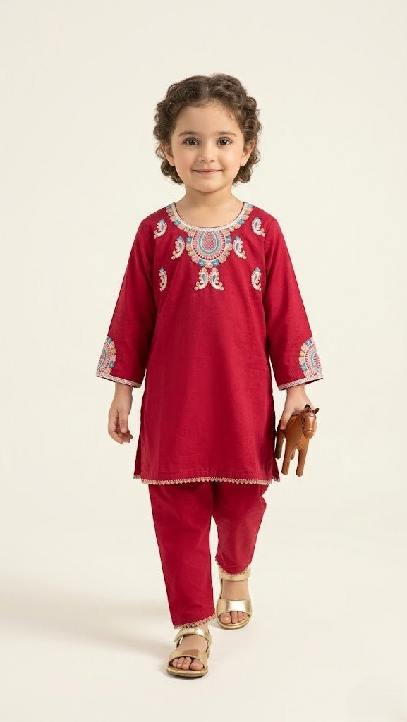 Heritage Maroon – Premium Festive 2 Piece Kids Wear (BG-000693) - 2 piece suit