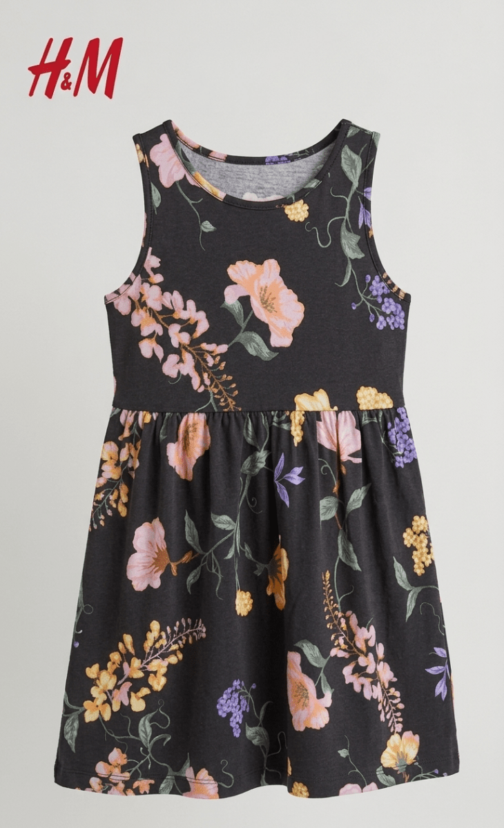 H&M BLACK FROCK FLOWERS PRINT (BG-000777) - frock