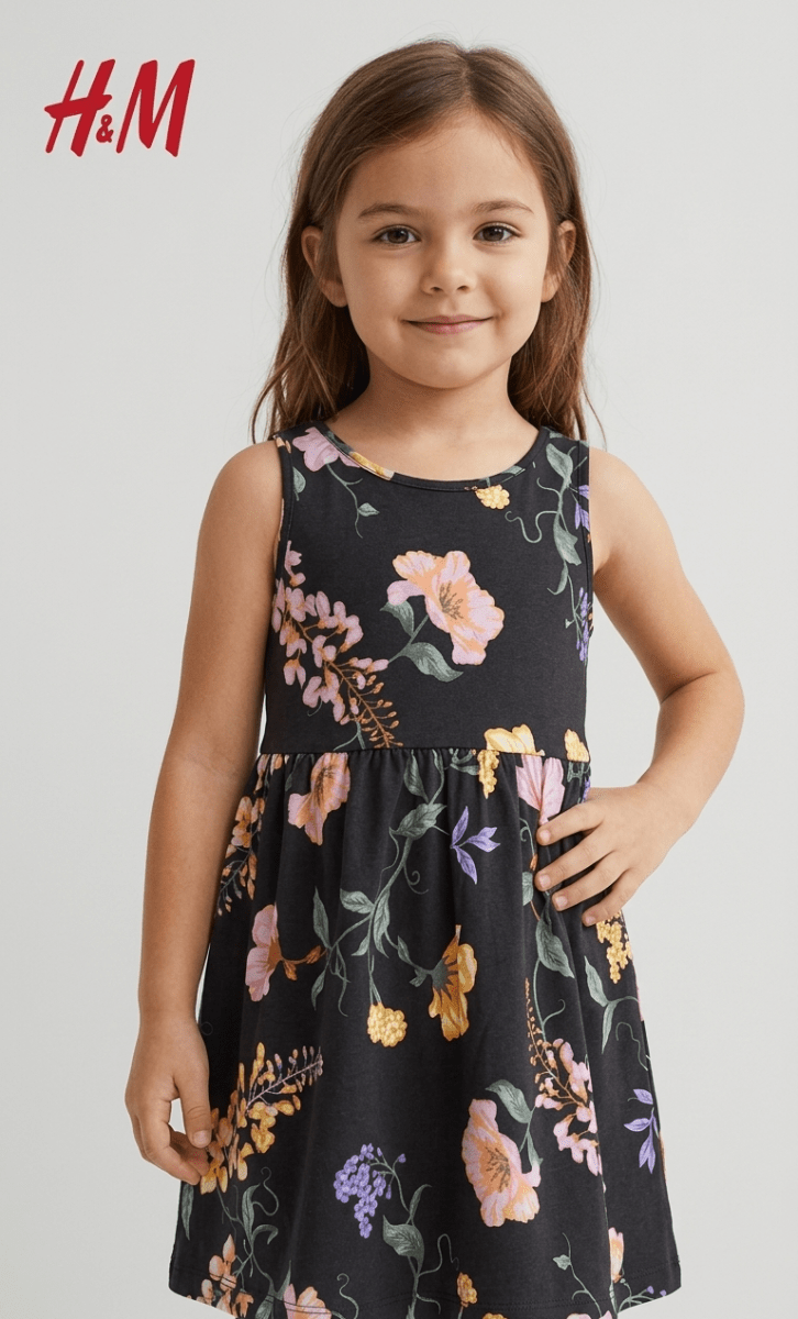 H&M BLACK FROCK FLOWERS PRINT (BG-000777) - frock