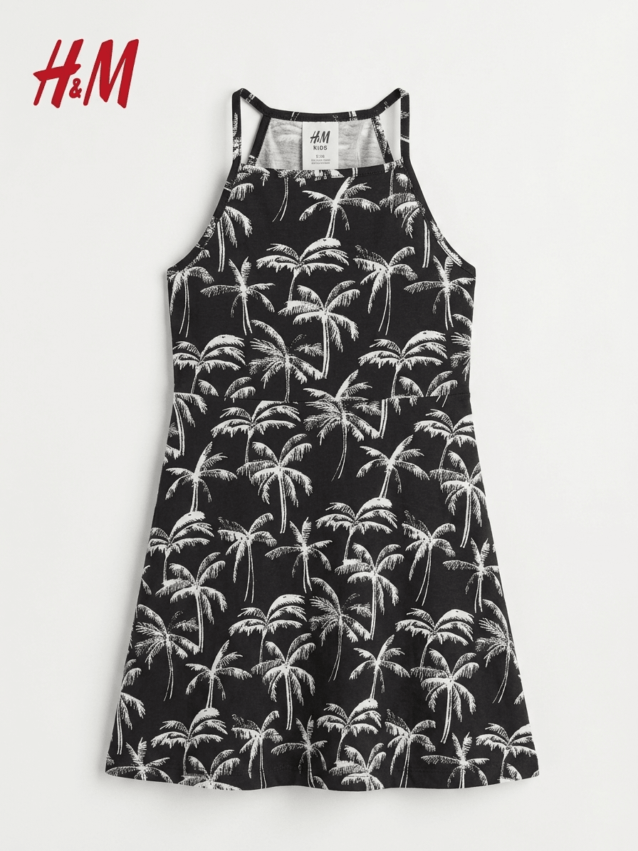 H&M BLACK FROCK WITH WHITE FLOWERS PRINT (BG-000790) - frock