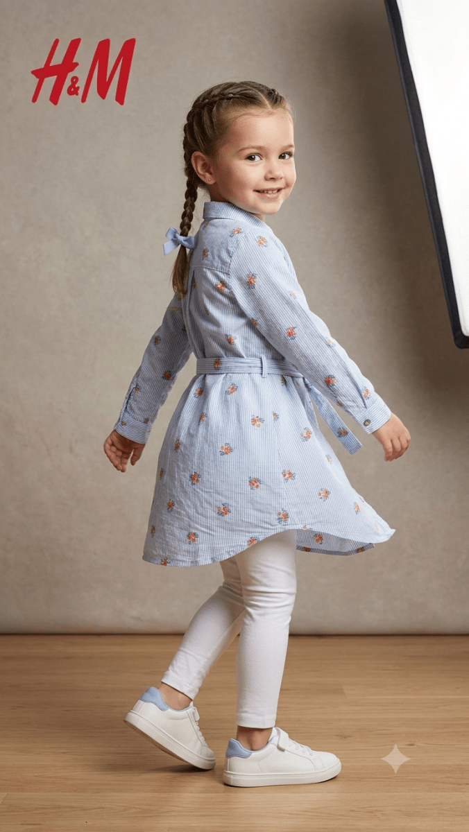 H&M blue frock with flower print 1 pc (BG-000700) - frock