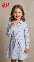 H&M blue frock with flower print 1 pc (BG-000700) - frock