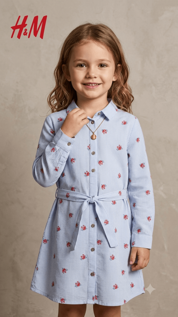 H&M blue frock with flower print 1 pc (BG-000700) - frock