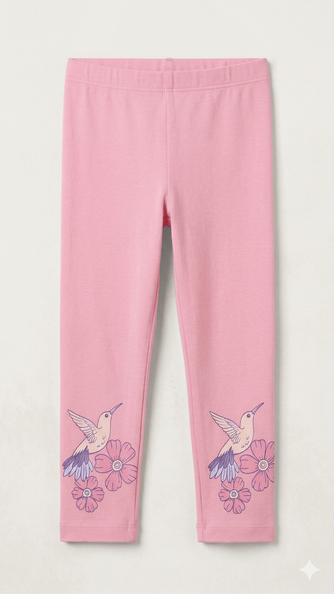 Hummingbird Floral Pink Leggings (BG-000515) - girl tights