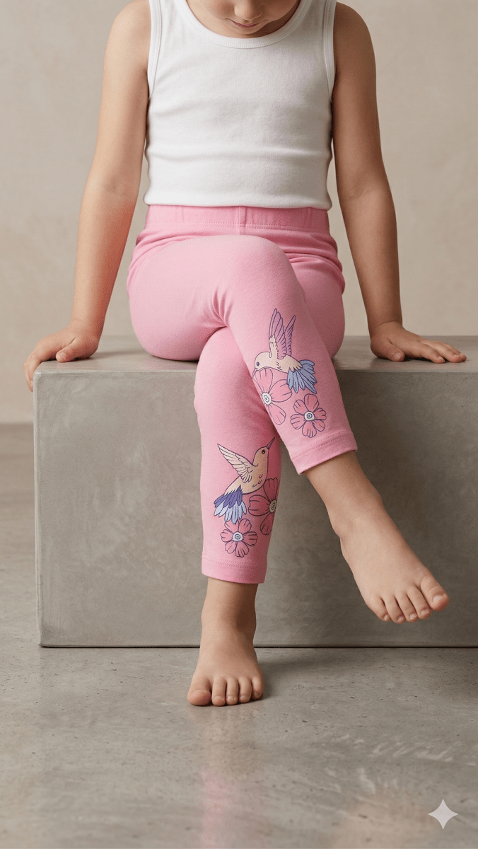 Hummingbird Floral Pink Leggings (BG-000515) - girl tights