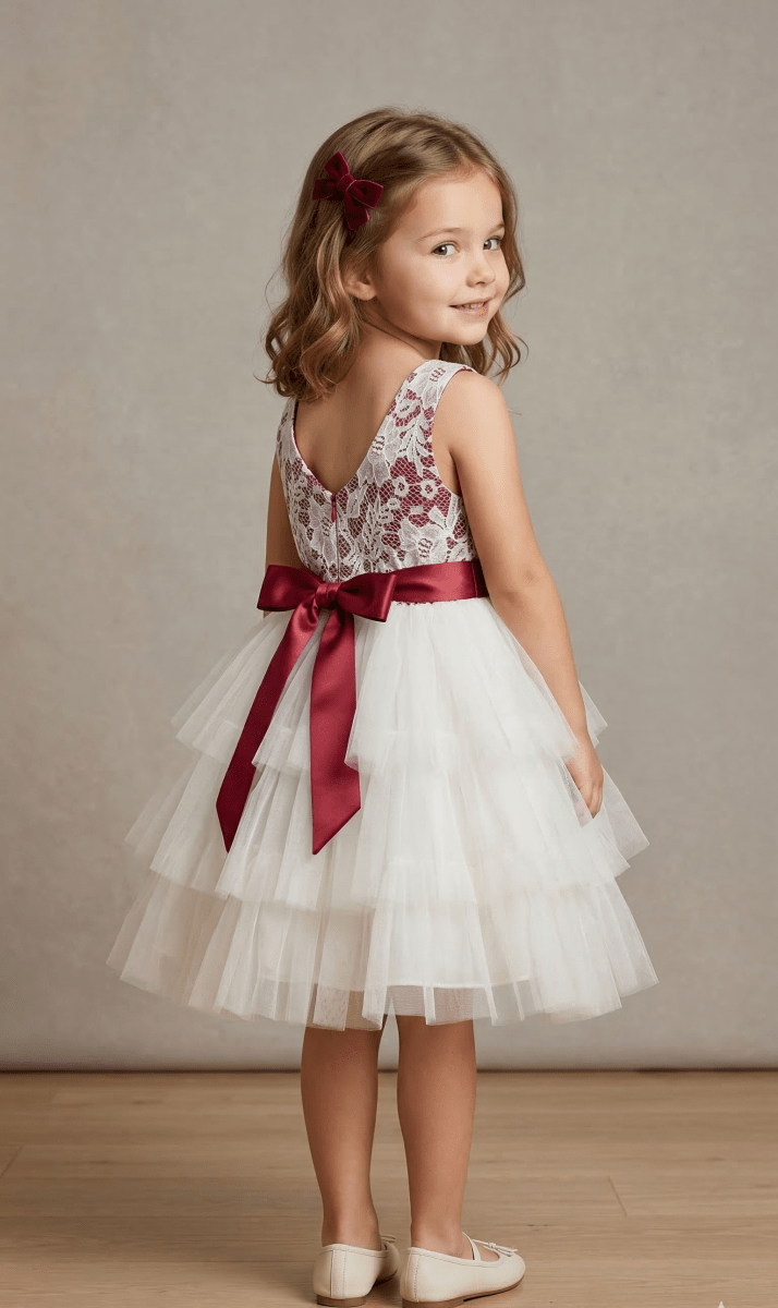 Ivory Lace & Tiered Tulle Flower Girl Dress (BG-000633)