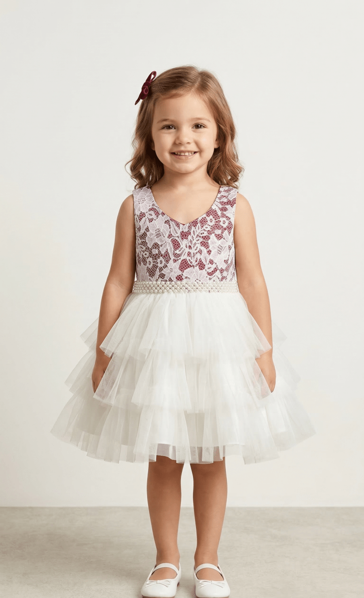 Ivory Lace & Tiered Tulle Flower Girl Dress (BG-000633)