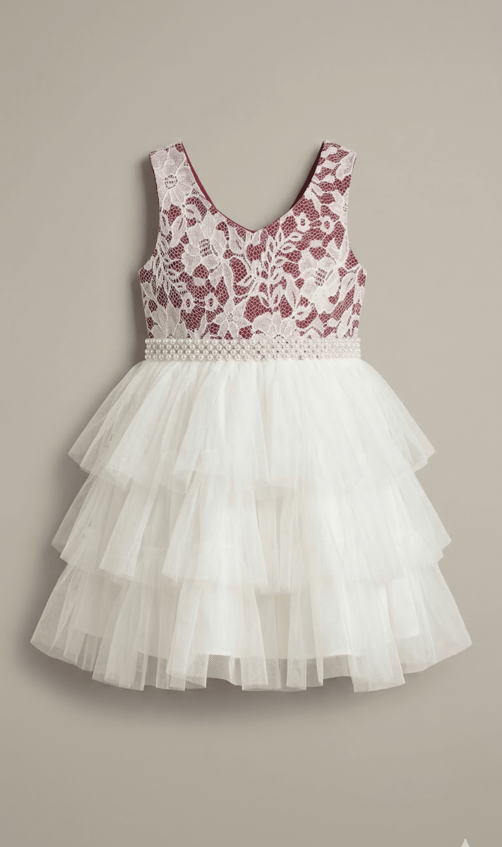 Ivory Lace & Tiered Tulle Flower Girl Dress (BG-000633)